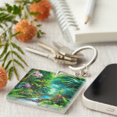 木や花が咲く熱帯雨林 キーホルダー (正面右)