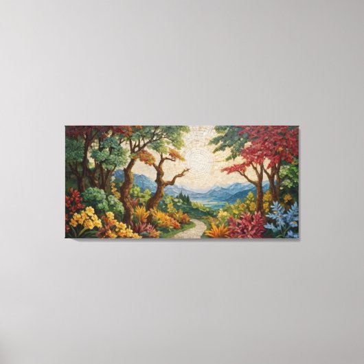 木や花のある道のモザイク キャンバスプリント (正面)