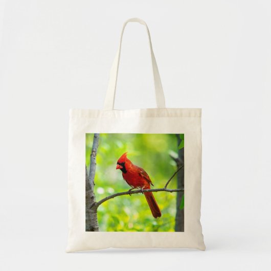 木や雪の美しい明るい赤の（鳥）ショウジョウコウカンチョウ トートバッグ (正面)