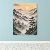 木や霧が立つ山の風景 キャンバスプリント (インサイチュ (ウッドフロア))