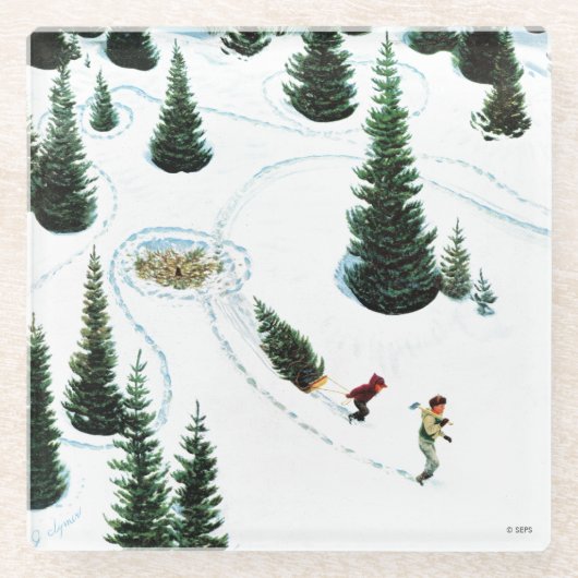 木を切り倒す ガラスコースター (正面)