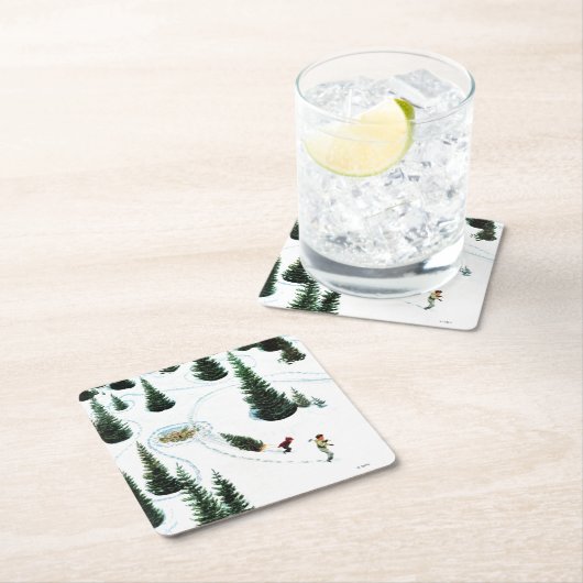 木を切り倒す スクエアペーパーコースター (インサイチュ)