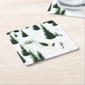 木を切り倒す スクエアペーパーコースター (アングル)