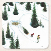 木を切り倒す スクエアペーパーコースター (正面)