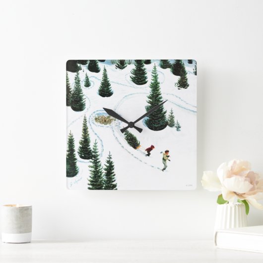 木を切り倒す スクエア壁時計 (ホーム)
