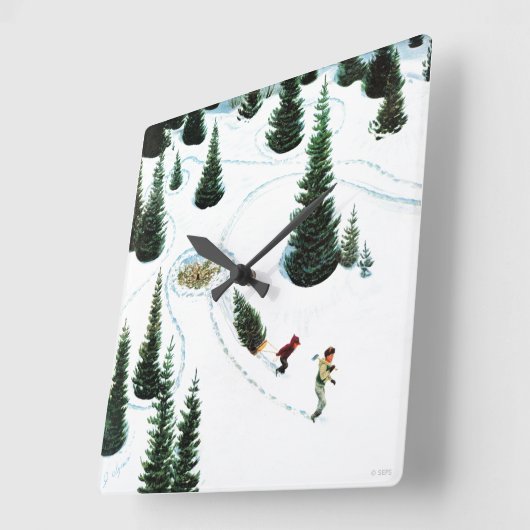 木を切り倒す スクエア壁時計 (傾斜)