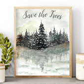 木を守れ 水彩画 松の森 エコ ポスター
