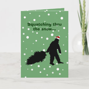 木を引っ張るおもしろいなサスカッチのクリスマスカード シーズンカード