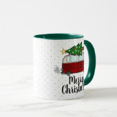 木を強く引くメリークリスマスのキャンピングカー マグカップ (正面右)