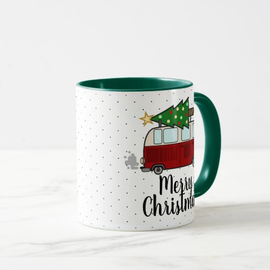 木を強く引くメリークリスマスのキャンピングカー マグカップ (正面右)