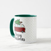 木を強く引くメリークリスマスのキャンピングカー マグカップ (正面左)