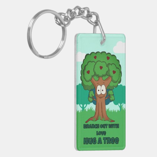 木を愛で抱きしめて枝を出す キーホルダー (正面左)