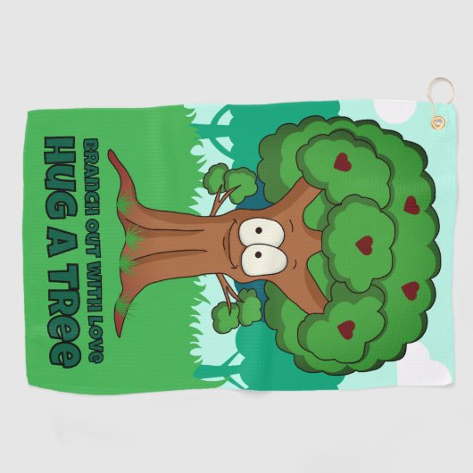 木を愛で抱きしめて枝を出す ゴルフタオル (横)