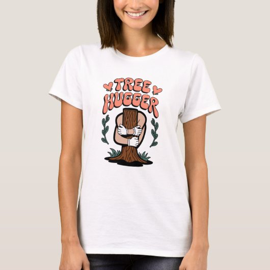 木を抱きしめる人 - 面白いエコフレンドリーな自然愛好家 Tシャツ (正面)
