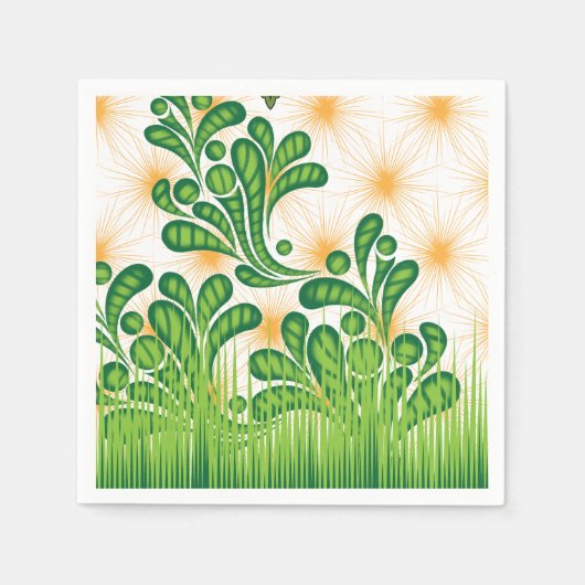 木を描いた芸術的緑と金ゴールド スタンダードカクテルナプキン (正面)