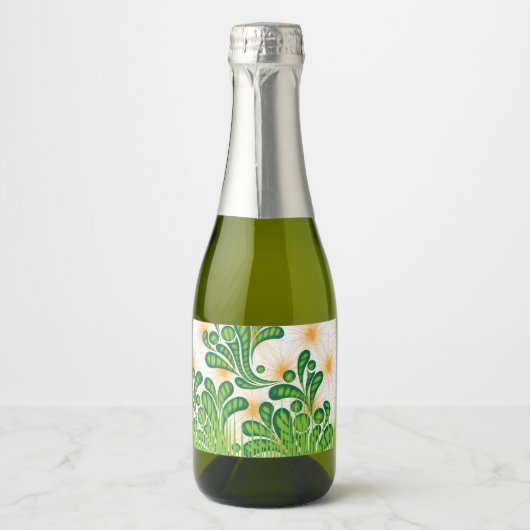 木を描いた芸術的緑と金ゴールド スパークリングワインラベル (正面)