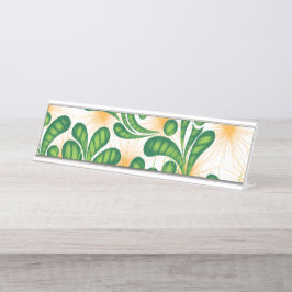 木を描いた芸術的緑と金ゴールド デスクネームプレート