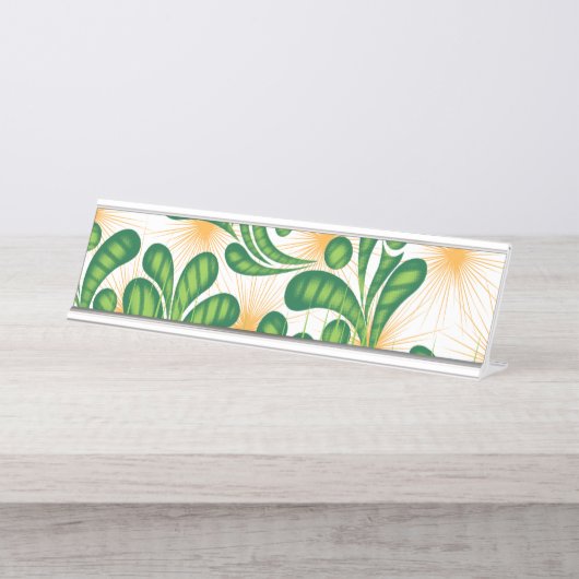 木を描いた芸術的緑と金ゴールド デスクネームプレート (正面)