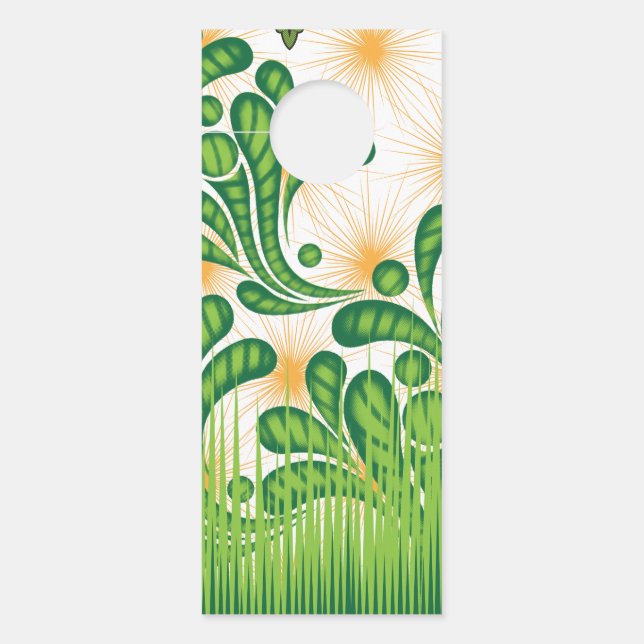 木を描いた芸術的緑と金ゴールド ドアノブサイン (正面)