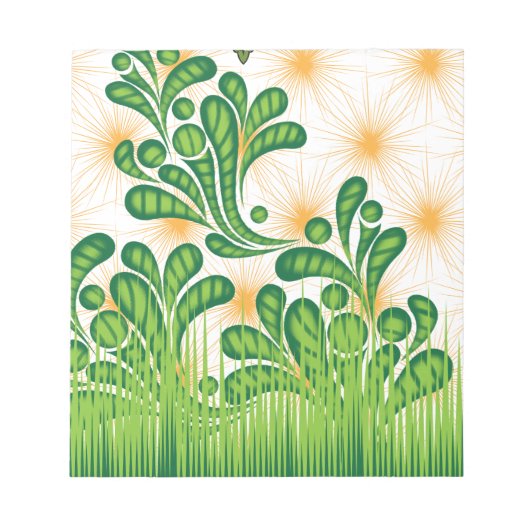 木を描いた芸術的緑と金ゴールド ノートパッド (正面)