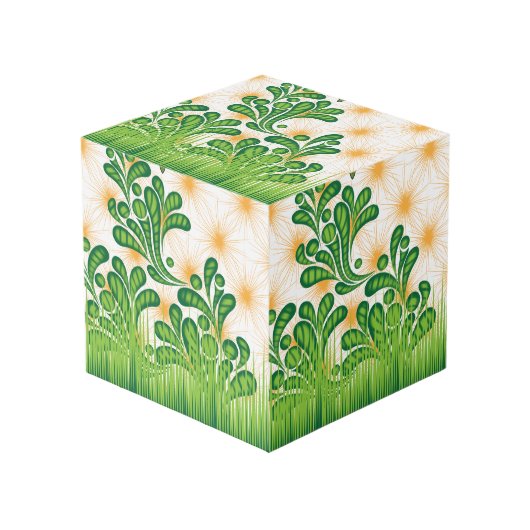 木を描いた芸術的緑と金ゴールド フォトキューブ (正面アングル)