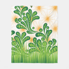 木を描いた芸術的緑と金ゴールド フリースブランケット