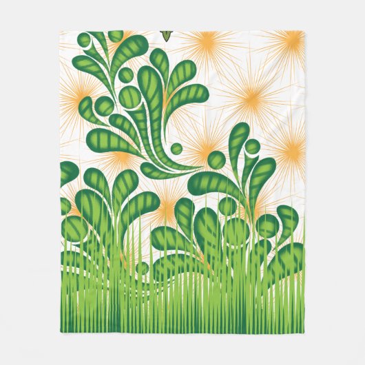 木を描いた芸術的緑と金ゴールド フリースブランケット (正面)