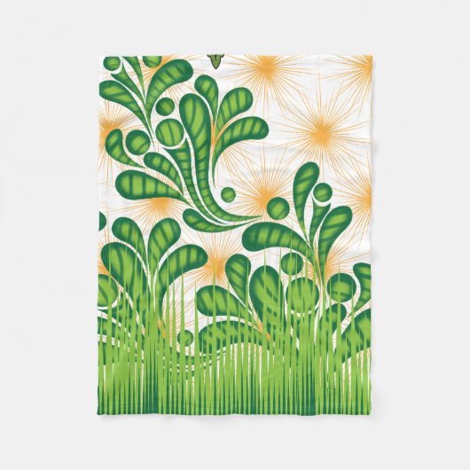 木を描いた芸術的緑と金ゴールド フリースブランケット (正面)