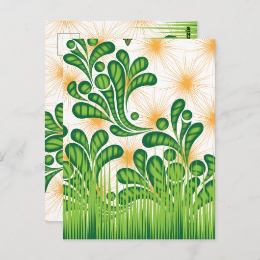 木を描いた芸術的緑と金ゴールド ポストカード (正面/裏面)