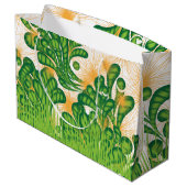 木を描いた芸術的緑と金ゴールド ラージペーパーバッグ (裏面アングル)