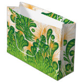 木を描いた芸術的緑と金ゴールド ラージペーパーバッグ (正面アングル)