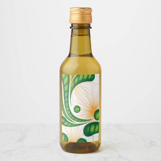 木を描いた芸術的緑と金ゴールド ワインラベル (正面)