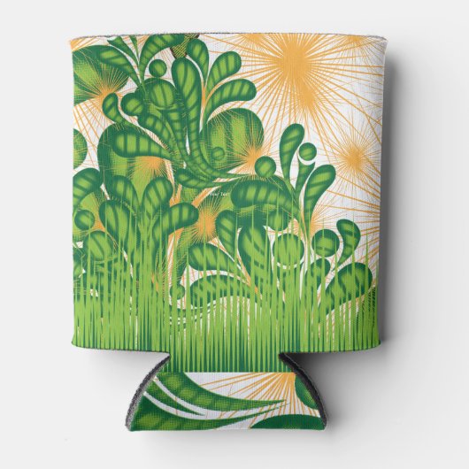 木を描いた芸術的緑と金ゴールド 缶クーラー (正面)