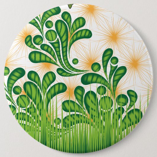 木を描いた芸術的緑と金ゴールド 缶バッジ (正面)