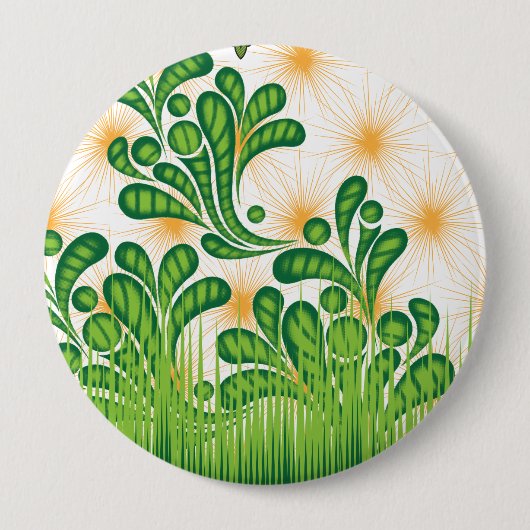 木を描いた芸術的緑と金ゴールド 缶バッジ (正面)