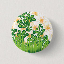 木を描いた芸術的緑と金ゴールド 缶バッジ