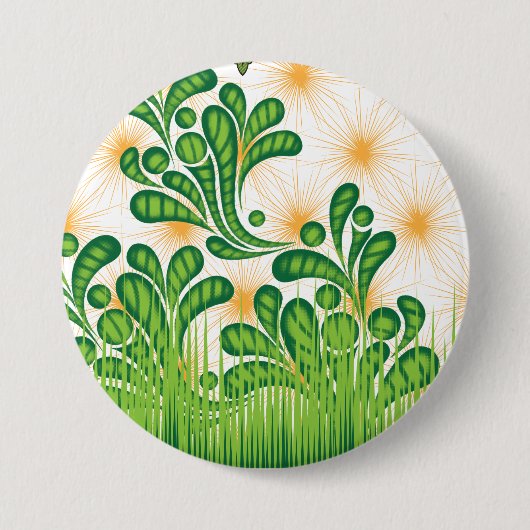 木を描いた芸術的緑と金ゴールド 缶バッジ (正面)