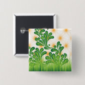 木を描いた芸術的緑と金ゴールド 缶バッジ (正面&裏面)