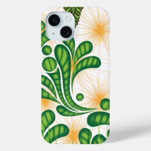 木を描いた芸術的緑と金ゴールド iPhone 15ケース