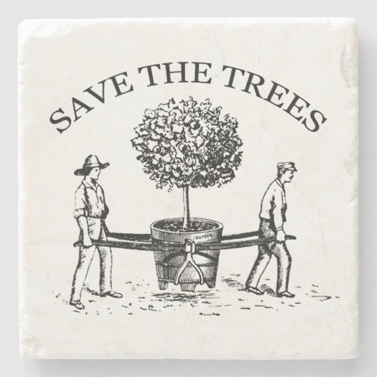 木を救おう ヴィンテージイラスト マーブルコースター ストーンコースター (正面)