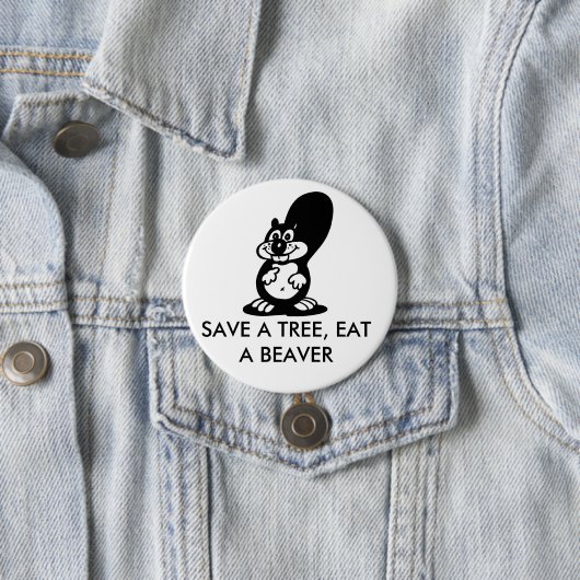 木を救って下さい、ビーバーを食べて下さい 缶バッジ (インサイチュ)