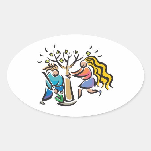 木を植える 楕円形シール (正面)