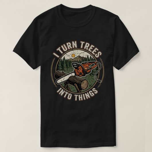 木を物に変える 面白い木工デザイン Tシャツ (デザイン正面)