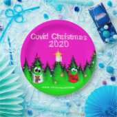 木を着たCovid Christmas 2020おもしろいマスク ペーパープレート (パーティー)