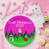 木を着たCovid Christmas 2020おもしろいマスク ペーパープレート (パーティー)