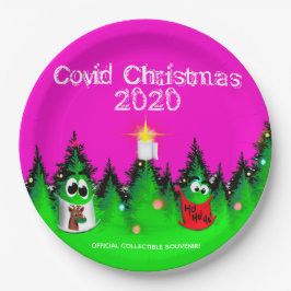 木を着たCovid Christmas 2020おもしろいマスク ペーパープレート