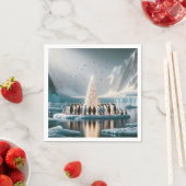 木を集めるクリスマスのまわりにペンギン スタンダードカクテルナプキン (インサイチュ)