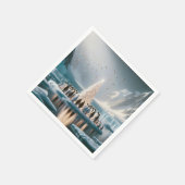 木を集めるクリスマスのまわりにペンギン スタンダードカクテルナプキン (角)