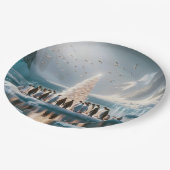 木を集めるクリスマスのまわりにペンギン ペーパープレート (アングル)