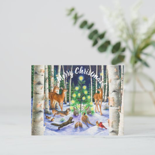 木を集めるクリスマスの挨拶 シーズンポストカード (スタンド正面)